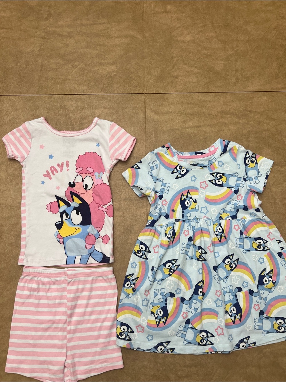 Bluey Girls 4T Outfit Bundle Sleep Set & Rainbow Dress 2 Piece